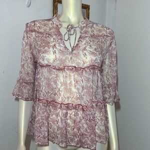 Lulus Blouse Sheer Butterfly Print With Gold Details Soft Blush Pink Size XS ZZ